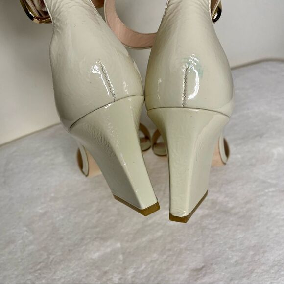 Kate Spade Sandals Susane Crinkle Patent Leather Strap Heels Cream Bone Size 8.5 - Picture 7 of 16